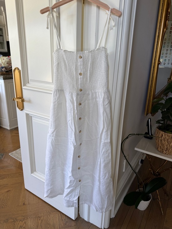 GAP Dresses & Skirts - GAP White Button-Front Linen Midi Dress with Smocked Bodice